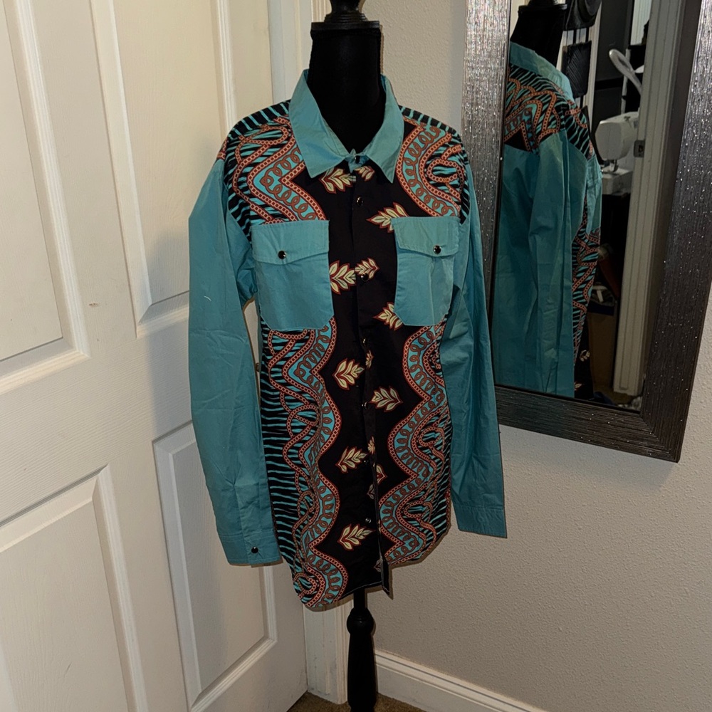 Standard Issue Teal and Black Patterned Dress Shirt
